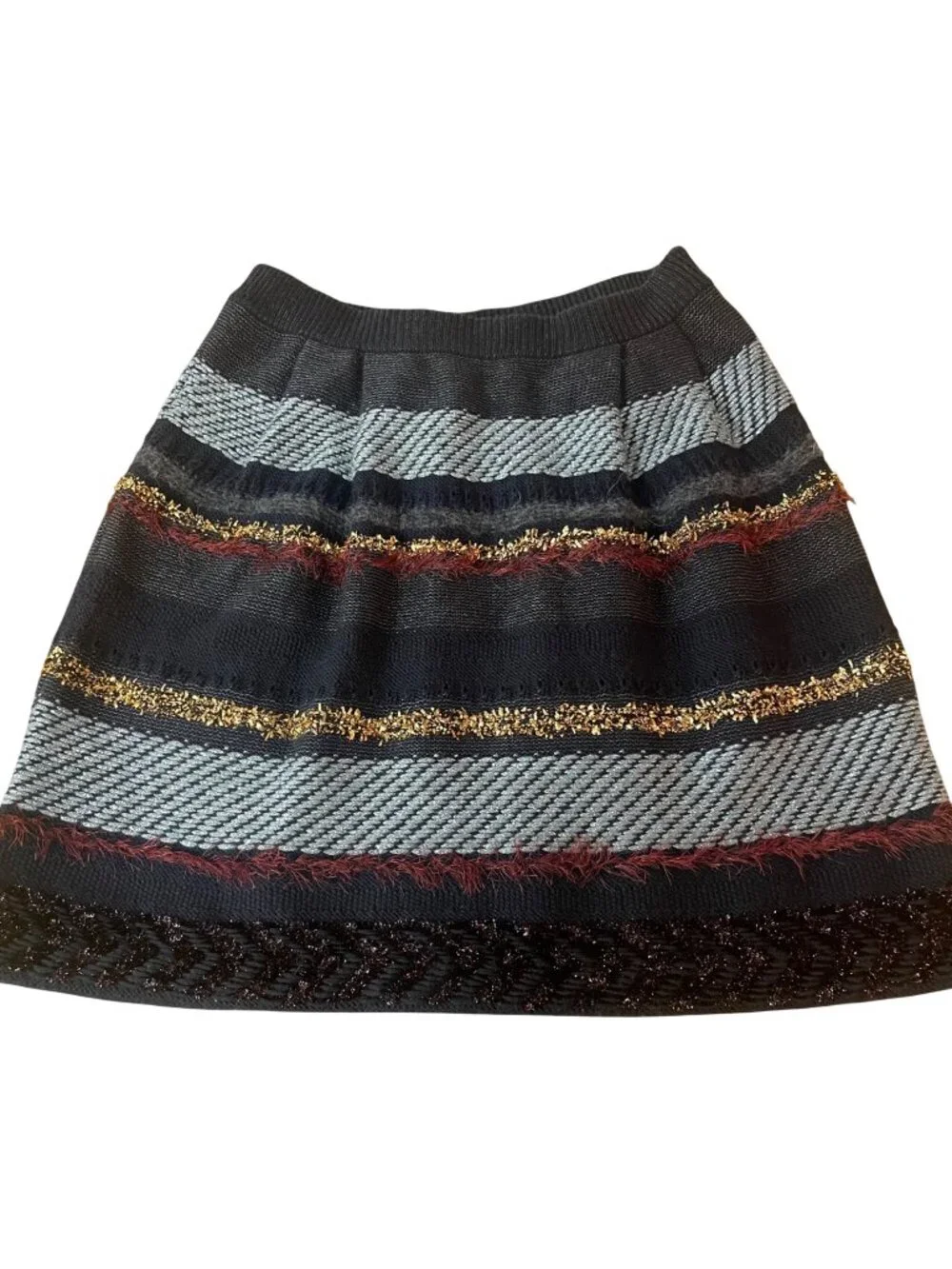 Tory Burch Tinsel Merino Wool Alpaca Mini Sweater Skirt Sz XS Metallic